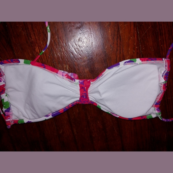 NWT🔥 Floral Pink Red Purple Target Xhilaration ruffled bandeau bikini top - Picture 7 of 8